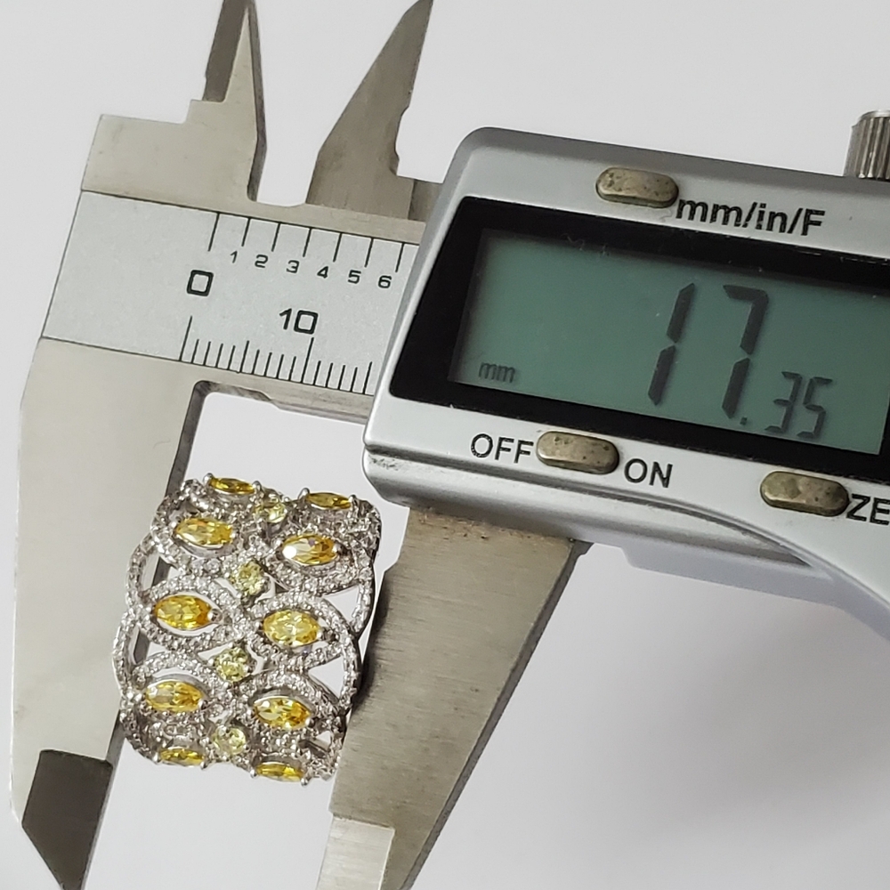 Sterling Silver 925 Yellow and White Diamond Simulant Ring - Picture 10 of 13